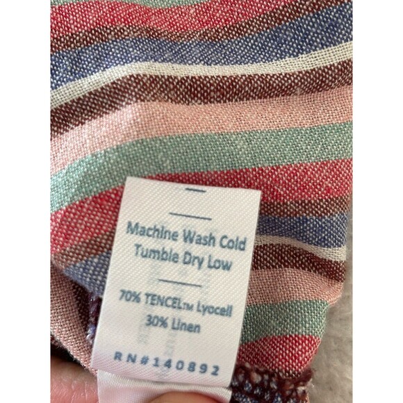 Marine Layer Ivy Smocked Maxi Dress Linen Blend Striped in Brick Size XL - Picture 10 of 14